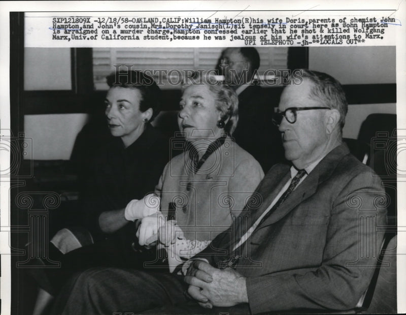 Load image into Gallery viewer, 1958 Media Photo Oakland Calif Wm Hampton &amp; Mrs D Janisch at trial of Hampton
