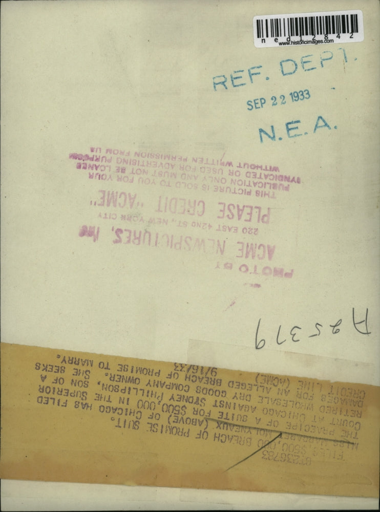 Load image into Gallery viewer, 1933 Media Photo Miss Molyneaux filed a case against Sydney Phillipson
