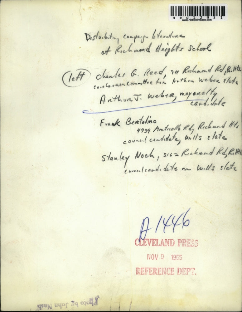 1955 Media Photo Distributing campaign literature at Richmond Heights School