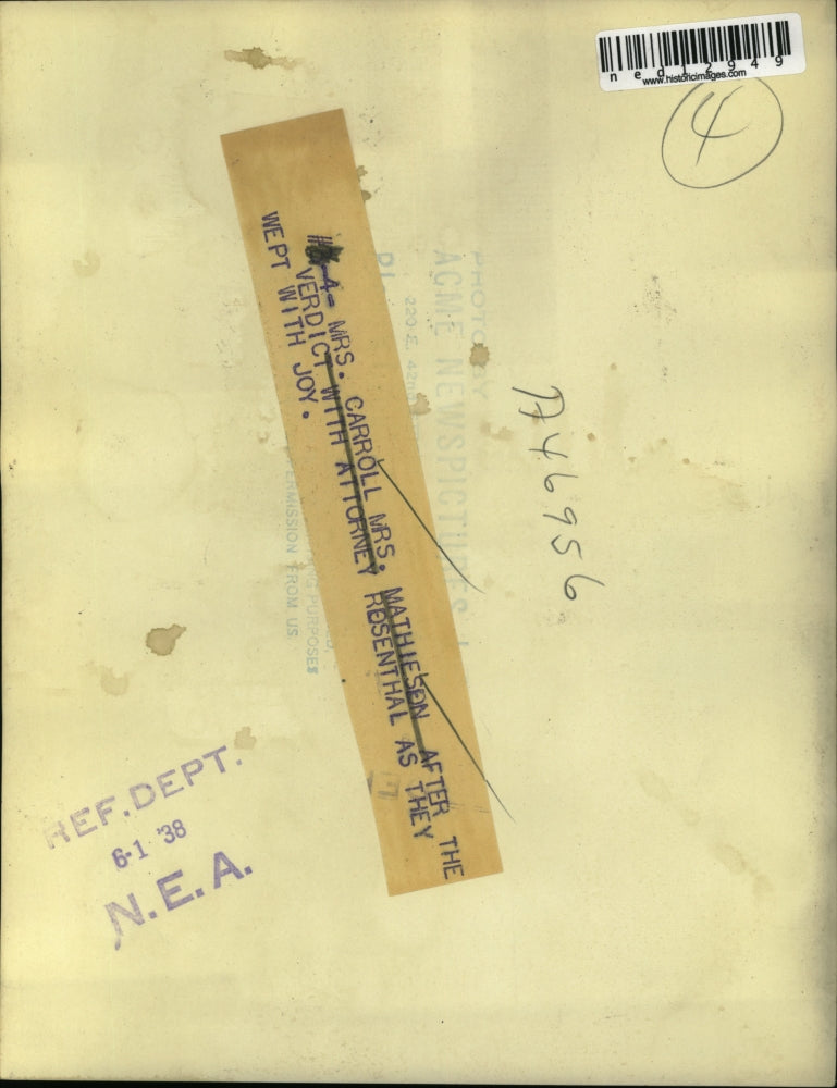 1938 Media Photo Mrs Carroll & Mrs Mathiesen after verdict with Atty Rosenthal