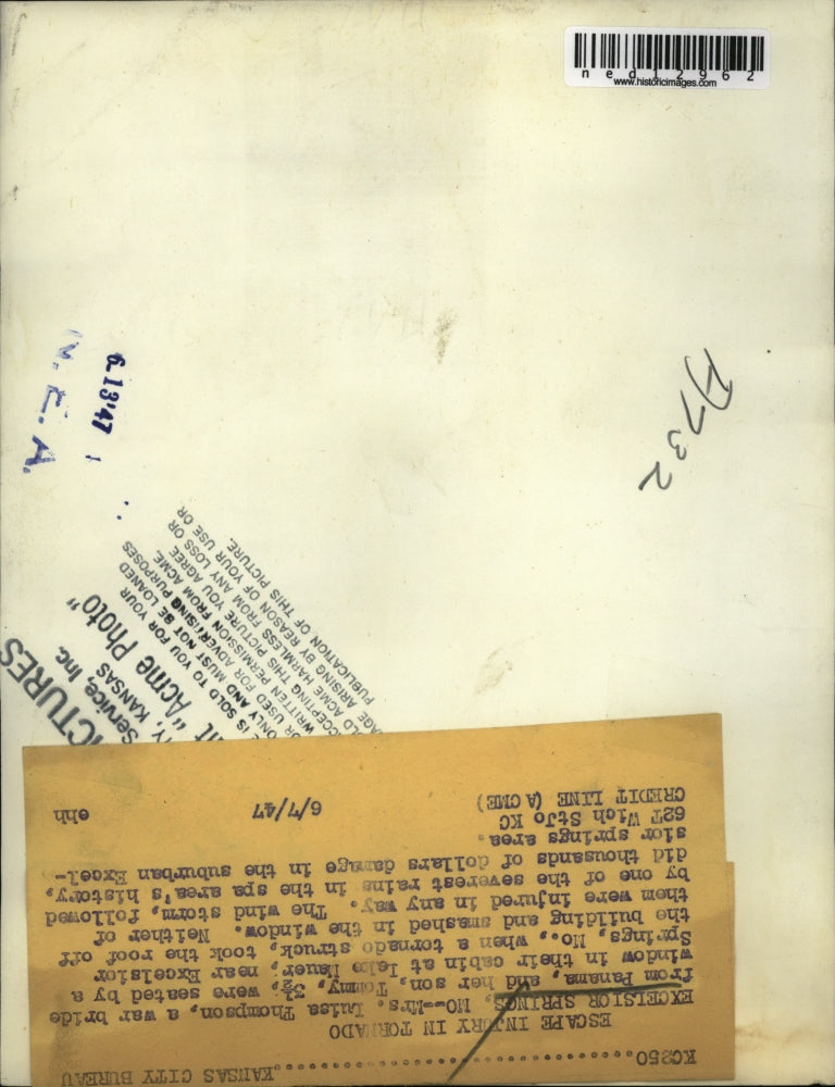 1947 Media Photo Mrs. Luisa Thompson with his little boy Tommy after the tornado