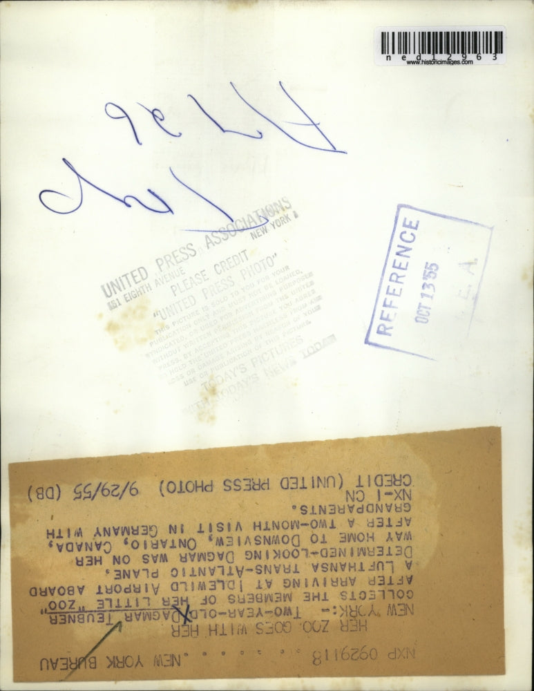 Load image into Gallery viewer, 1955 Media Photo Baby Dagmar Teubner after arriving at Idlewild Airport
