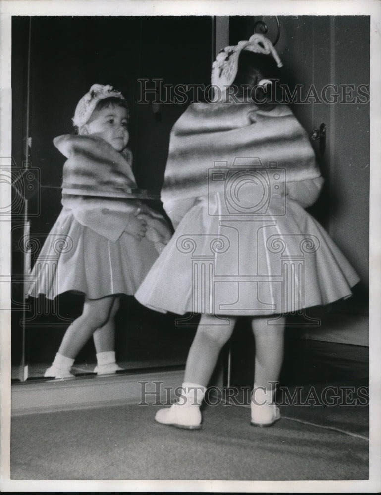 Load image into Gallery viewer, 1958 Press Photo Brooklyn NY Deborah Ann DeSantis age 2 in a mink stole
