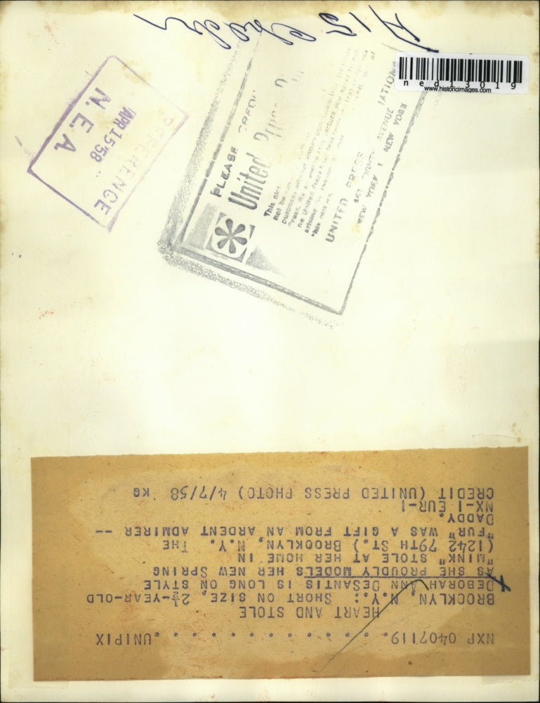 1958 Press Photo Brooklyn NY Deborah Ann DeSantis age 2 in a mink stole