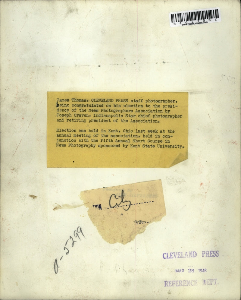 Load image into Gallery viewer, 1946 Media Photo James Thomas Cleveland Media Photographer being congratulated
