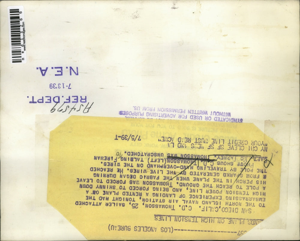 1939 Press Photo C.D. Thomasson and Capt. McTarney After Plane Accident