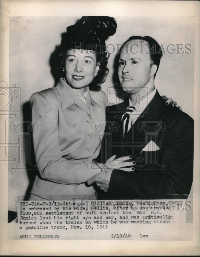 1948 Press Photo Nelli & William Emmick Victim of Gasoline / Train Accident