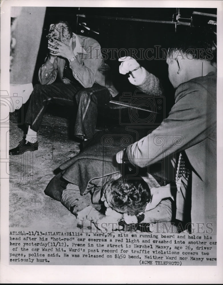 Load image into Gallery viewer, 1951 Press Photo Atlanta Ga Bill Ward after his auto crashed into another

