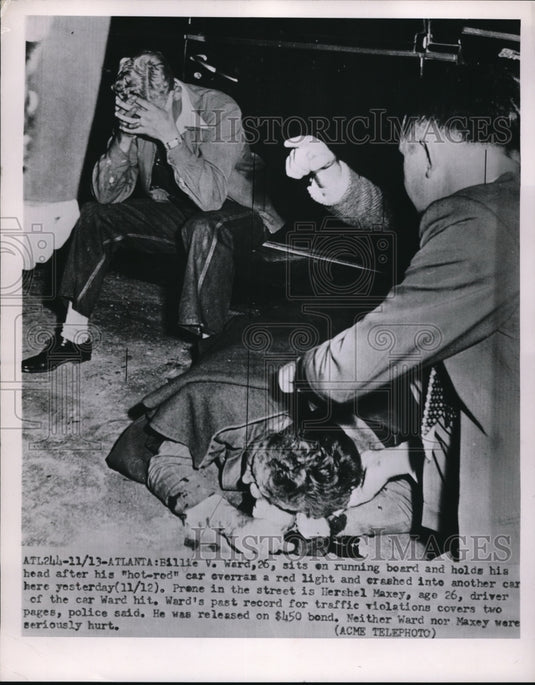 1951 Press Photo Atlanta Ga Bill Ward after his auto crashed into another