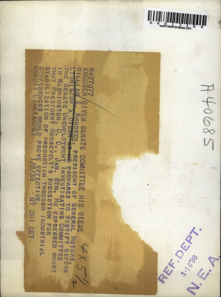 1938 Media Photo William S. Knudsen of General Motors Lights Cigar