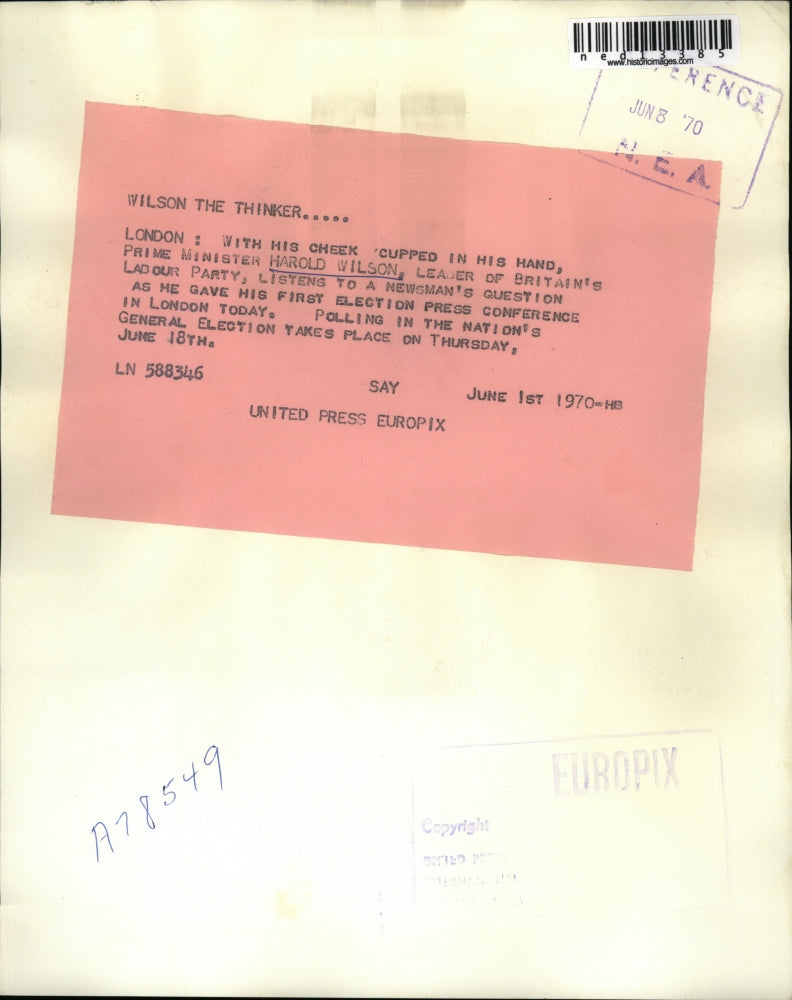 1970 Media Photo London Prime Minister Harold Wilson of Labour Party