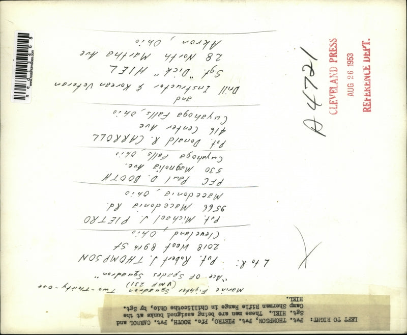 Load image into Gallery viewer, 1953 Media Photo Thompson Pietro Carrol Hiel Camp Sherman Chillicothe Ohio
