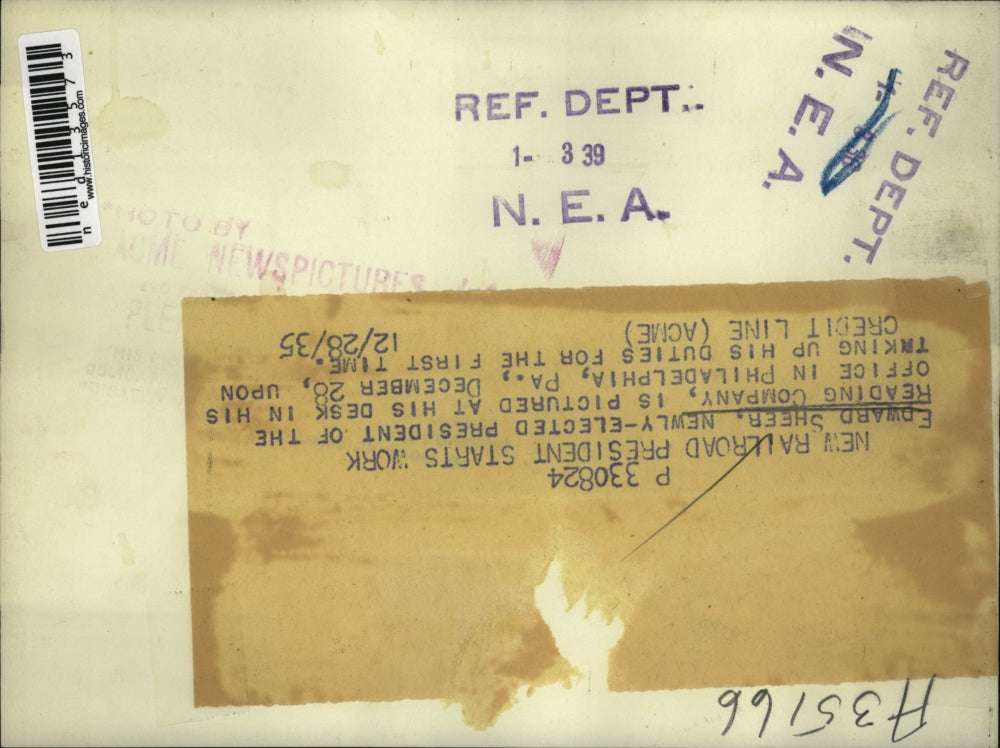 1935 Media Photo Edward Sheer, Newly-Elected President of the Reading Company