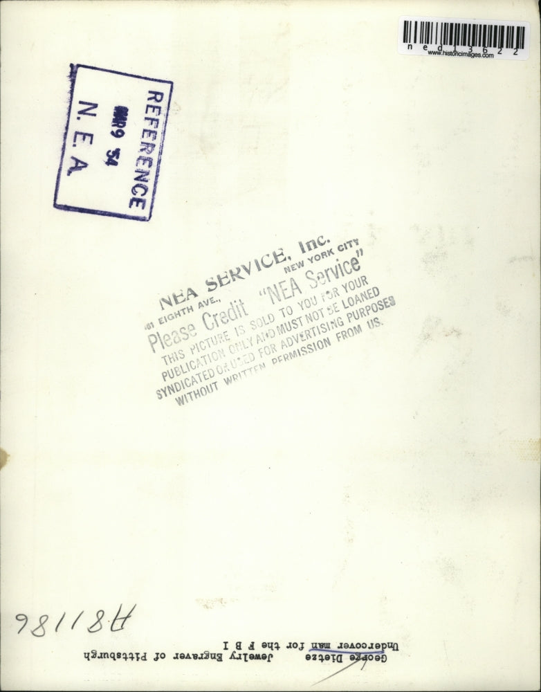 1954 Press Photo George Dietze, Jewelry Engraver of Pittsburgh - ned13622