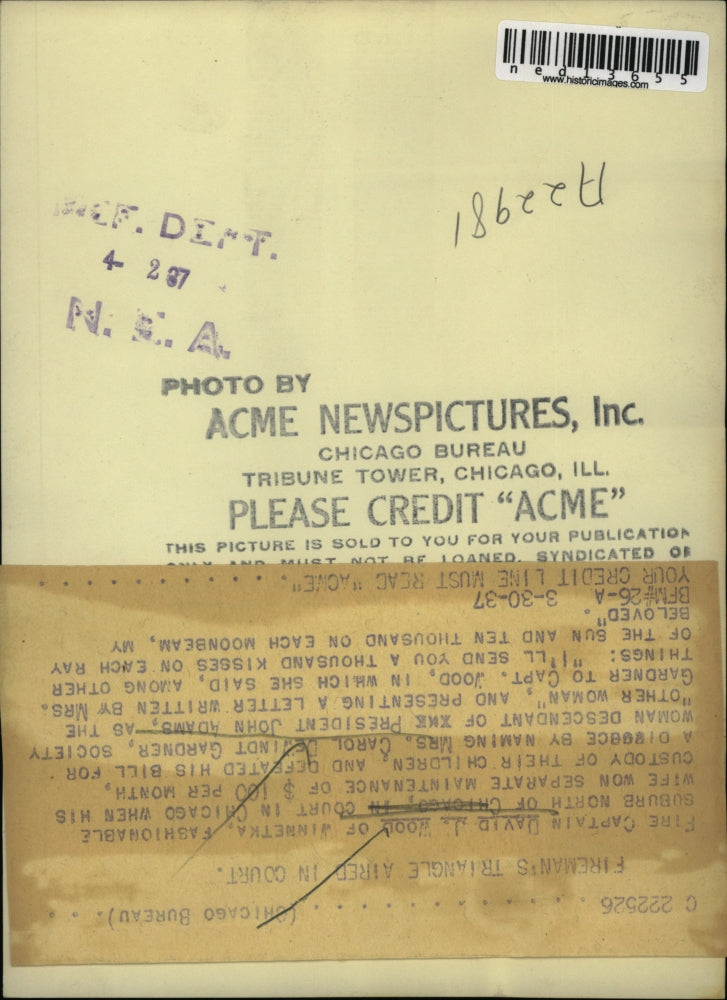 1937 Media Photo David J. Wood, Winnetka Illinois Fire Captain on Trial