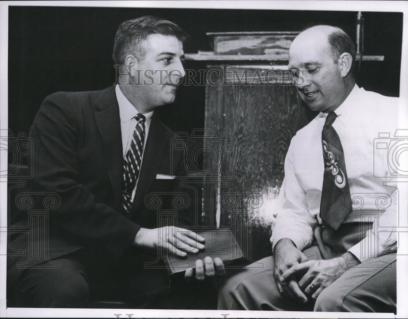 Load image into Gallery viewer, 1955 Media Photo Arnold Pair parent of eye cancer with Rev. Willi J. Moore.
