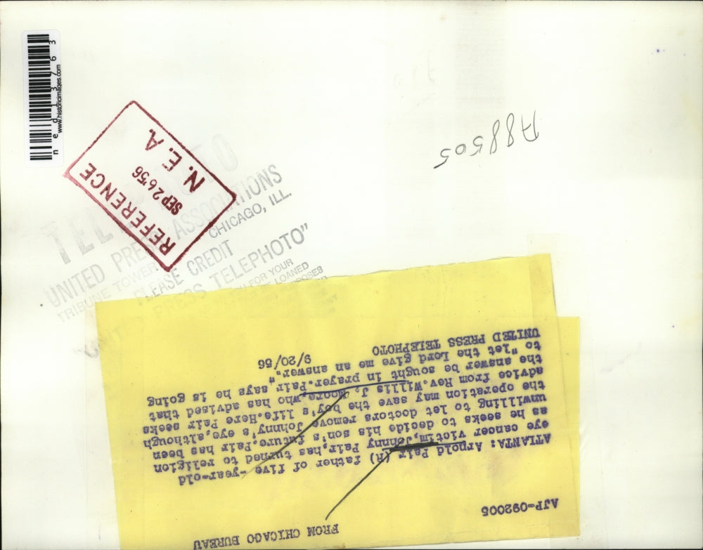 1955 Media Photo Arnold Pair parent of eye cancer with Rev. Willi J. Moore.