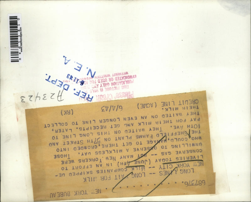 Load image into Gallery viewer, 1943 Media Photo Milk companies skipped deliveries to conserve gas
