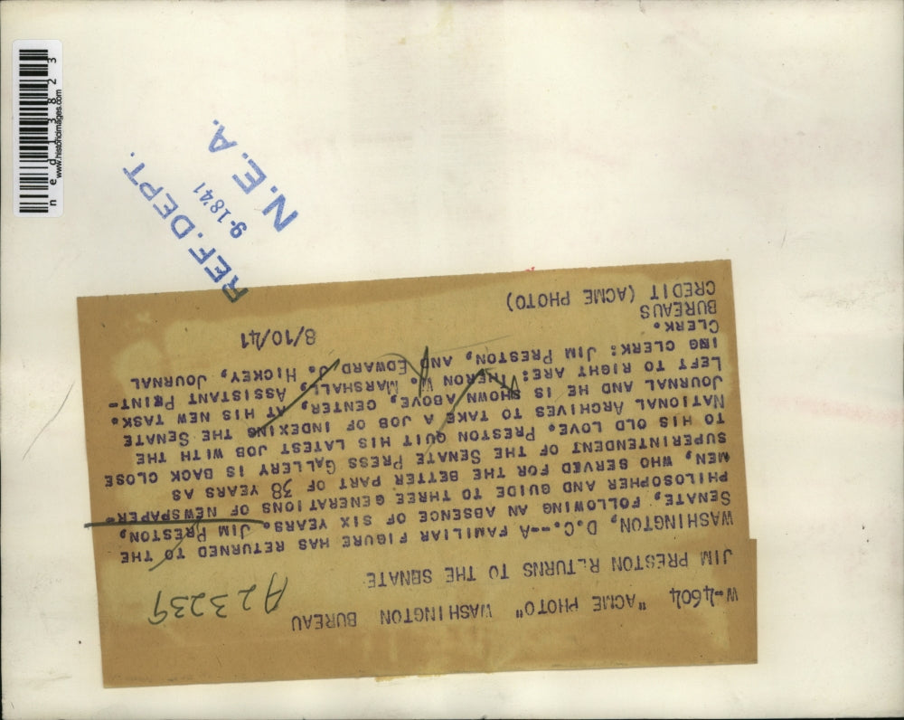 1941 Media Photo DC Jim Preston, Theron Marshall. Ed Hickey Senate Press