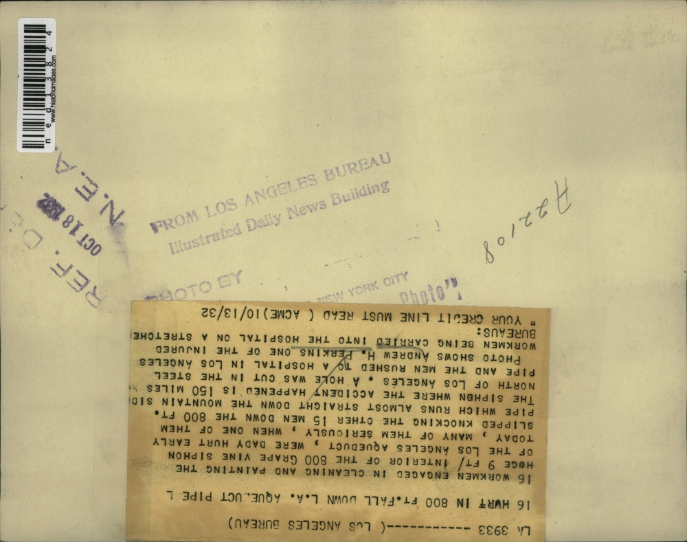 1932 Press Photo Andrew Perkins injured worman at La, Calif aqueduct