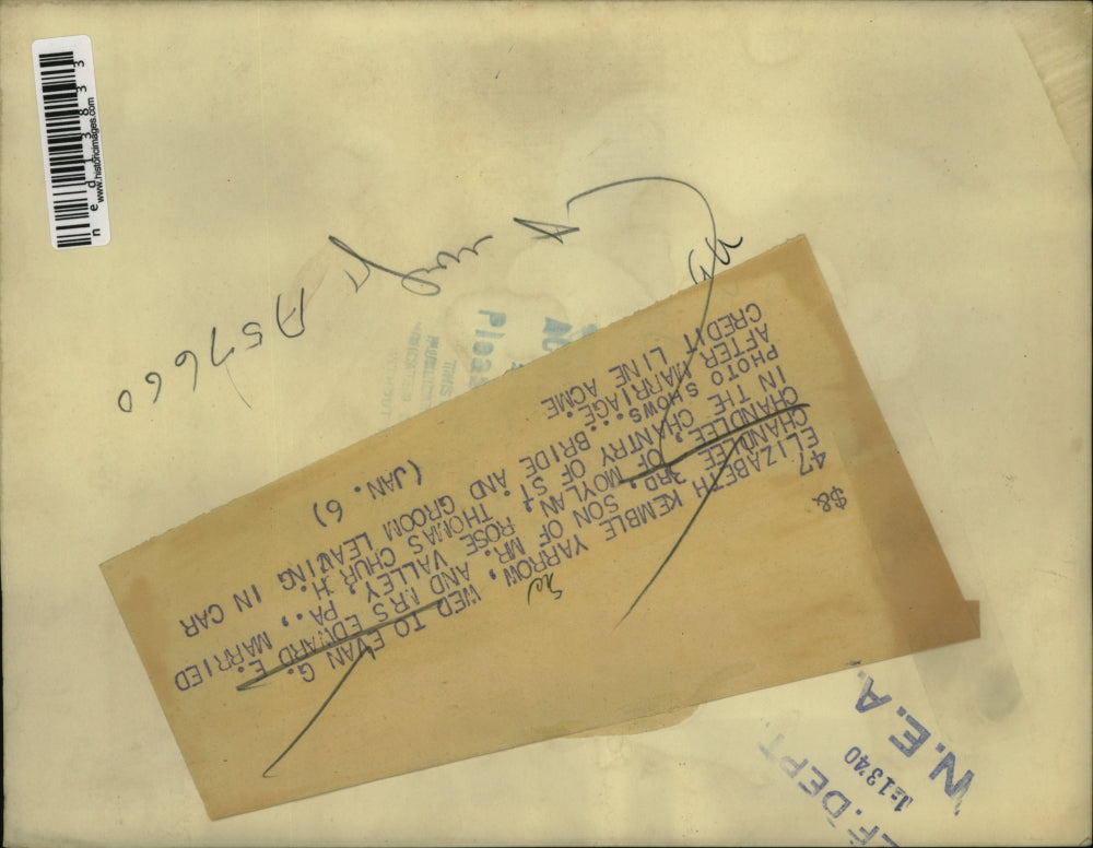 1940 Media Photo Elizabeth KembleYarroe weds Evan G Chandlee in PA.