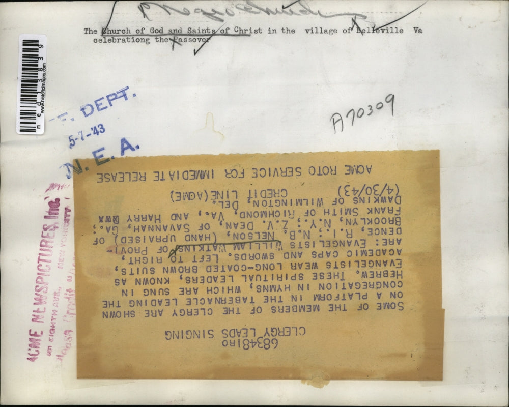 1943 Media Photo Evangelists Wm Watkins, NB Nelson, ZV Dean, F Smith, H Dawkins