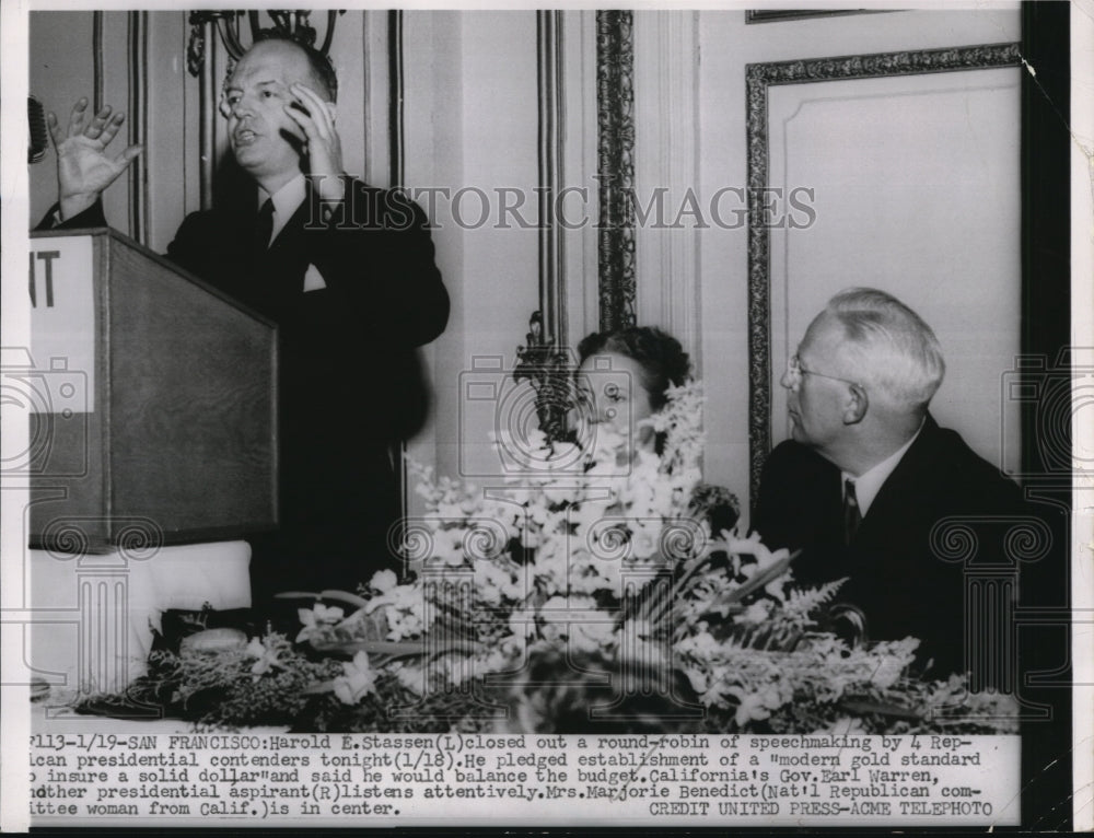 1952 Press Photo San Francisco Harold Stassen closed out round robin of 4