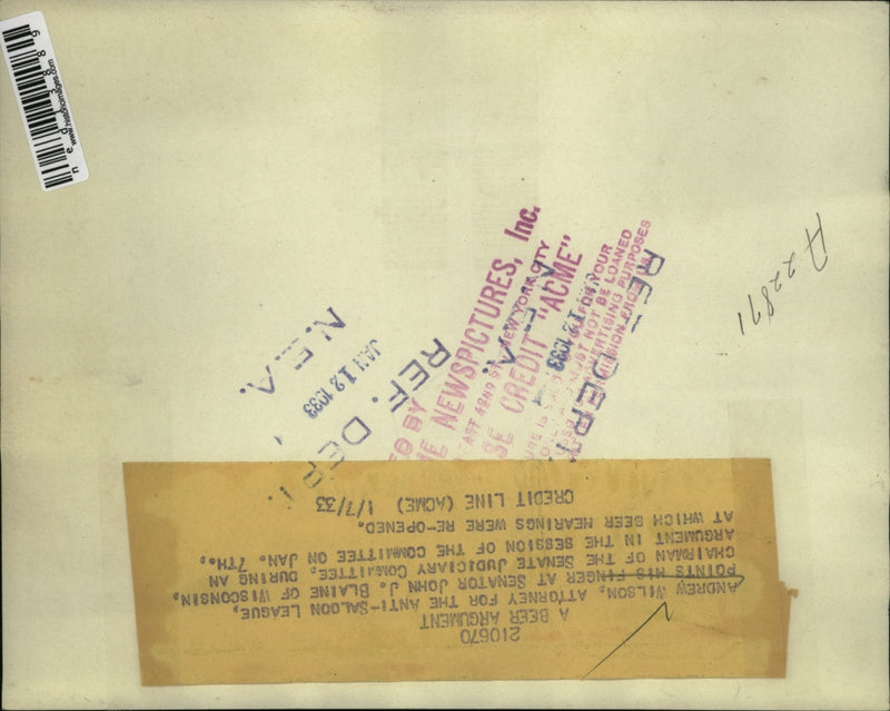 Load image into Gallery viewer, 1933 Media Photo Andrew Wilson attorney for anti-saloon league points
