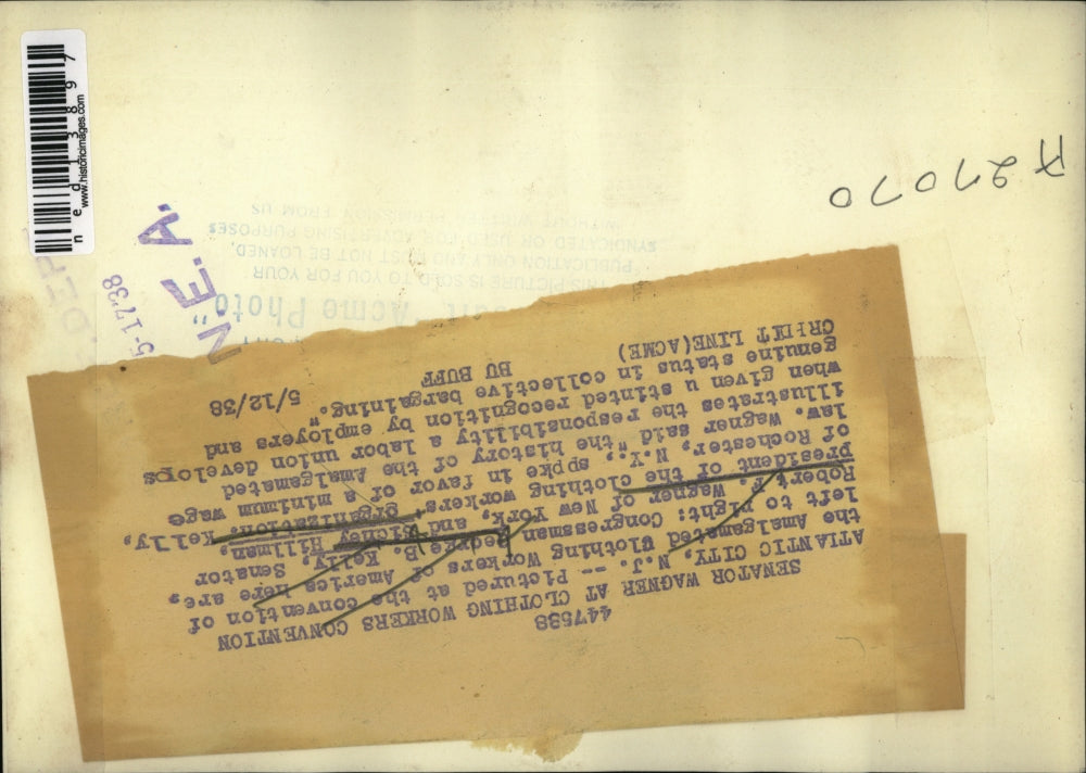 1938 Media Photo George B Kelly, Senator Robert F Wagner, and Sidney Hillman