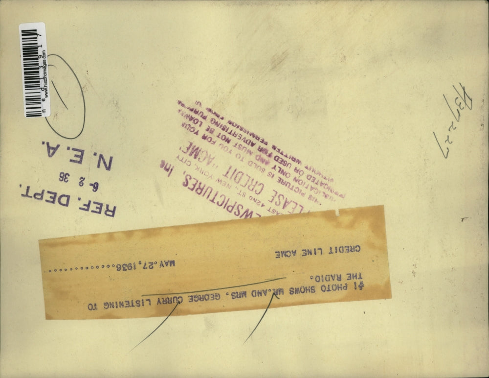 1934 Media Photo Mr & Mrs George Curry listen to the radio at home