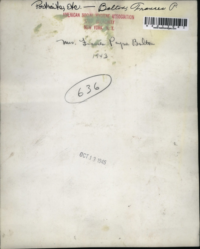 1945 Press Photo Mrs Frances Payne Bolton of American Hygeine Society