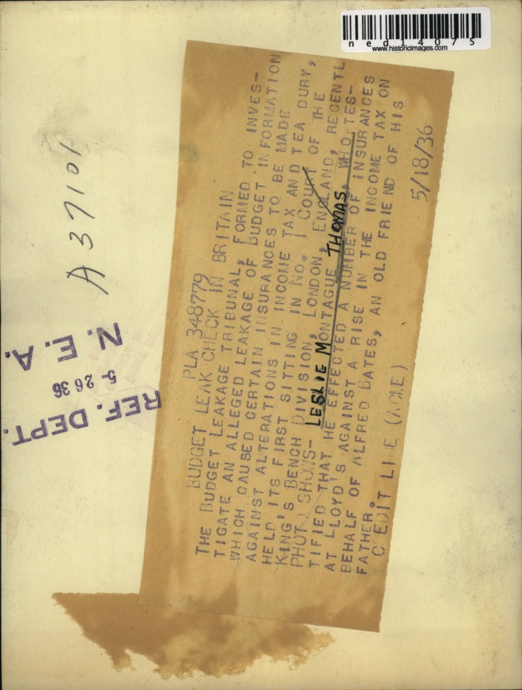 1936 Media Photo Leslie Montague Thomas Testifies Budget Leakage Tribunal London