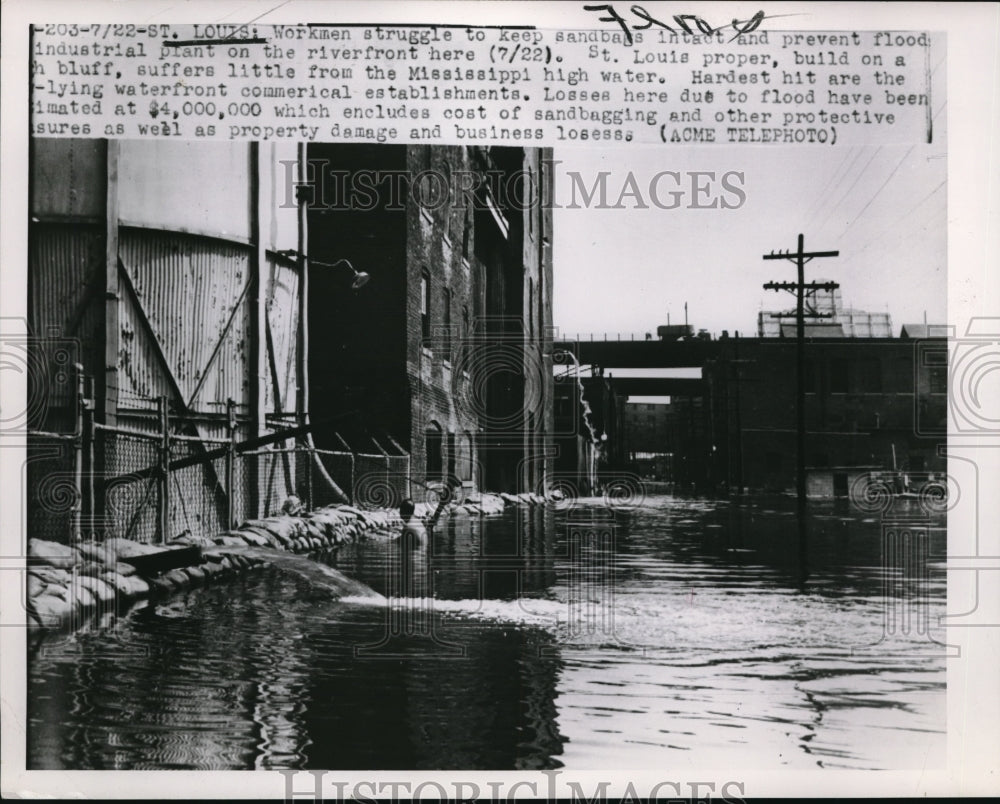 1951 Press Photo St Louis Missouri Flooding From Mississippi River