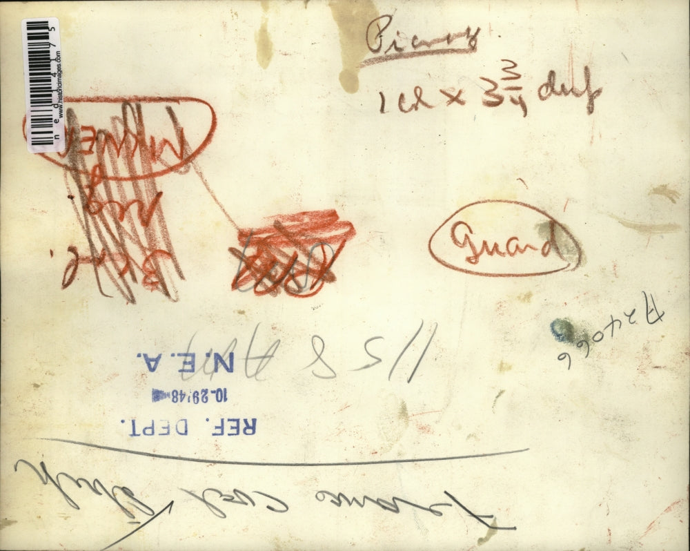 1948 Media Photo Foulquemont miners get lamps as armed soldiers stand nearby