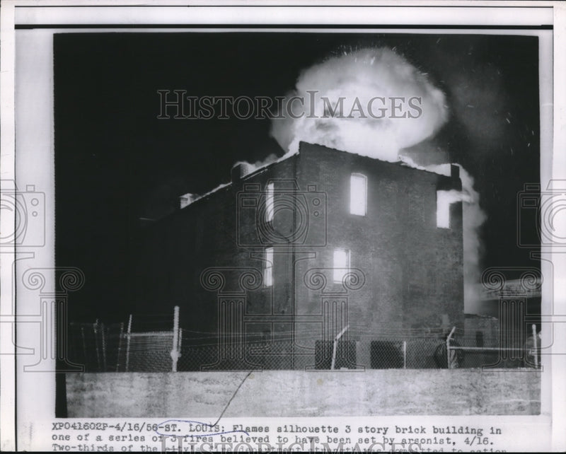 Load image into Gallery viewer, 1956 Media Photo St Louis Mo 3 story building on fire from arson
