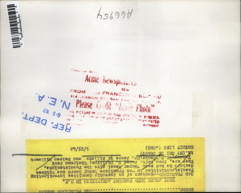 1942 Media Photo San Francisco JH Phillips, J Tansey, RE Camps,J Killem