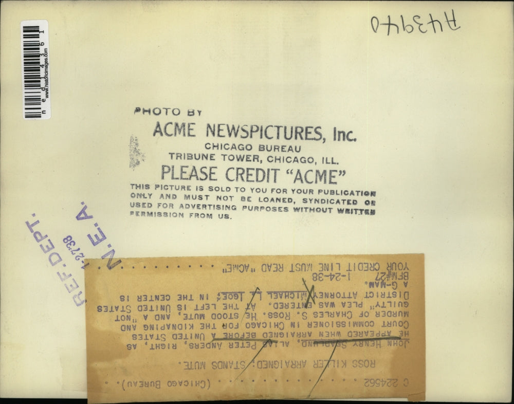 1938 Media Photo John Henry Seadlund, Alias Peter Anders, being arraigned