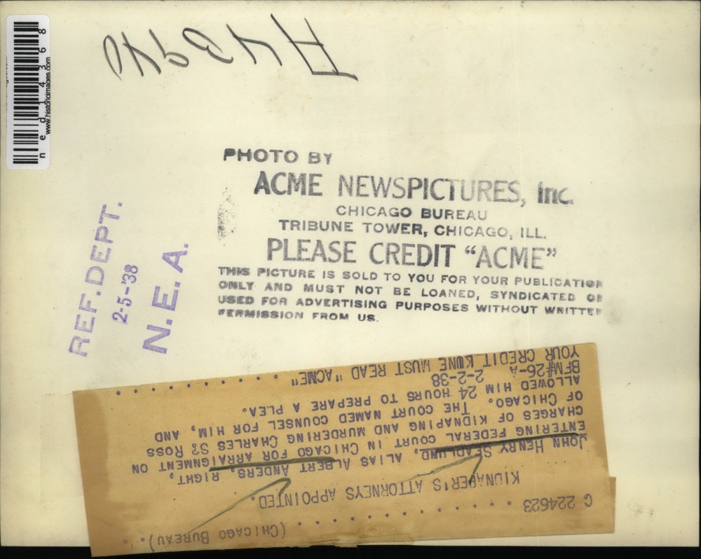1938 Media Photo John Henry Seadlund, Alias Peter Anders, enters Federal Court