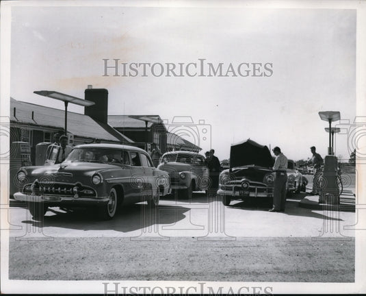 1955 Media Photo Automobiles in Line at Gasoline Pumps
