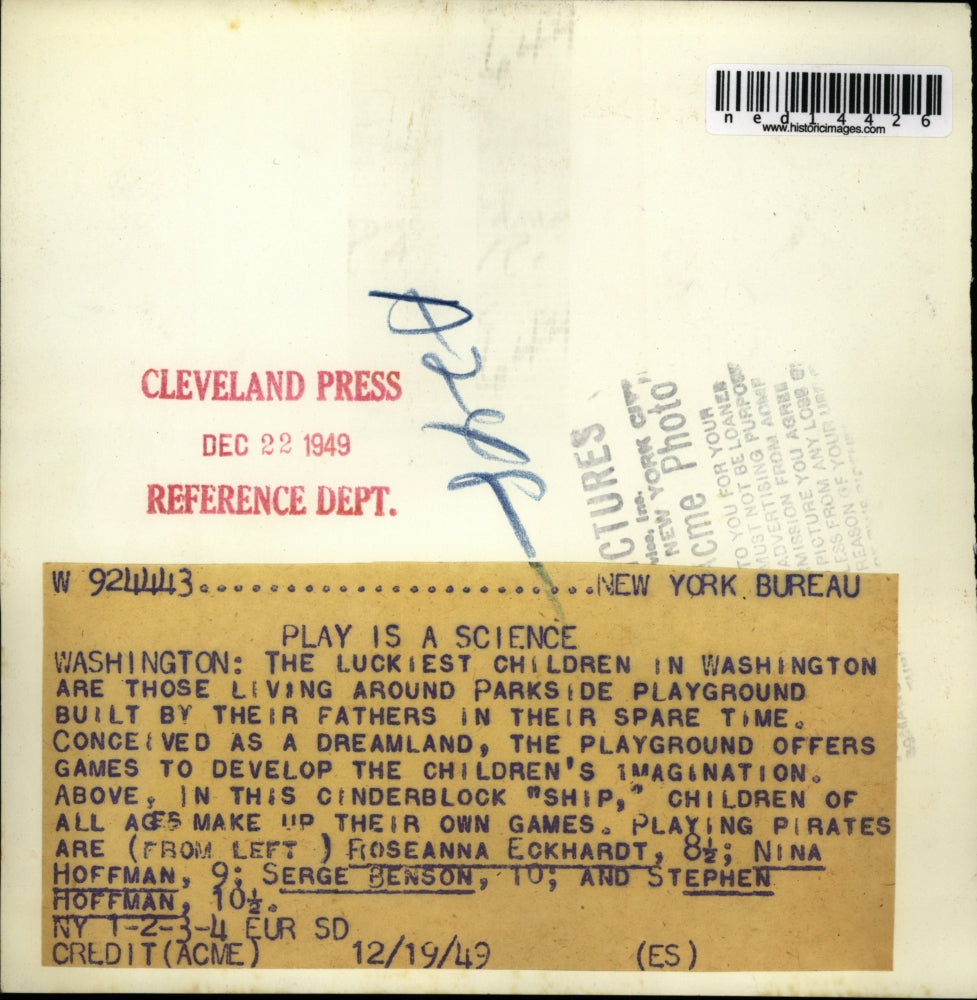 1949 Press Photo Washington Luckiest children in Washington live around Parkside