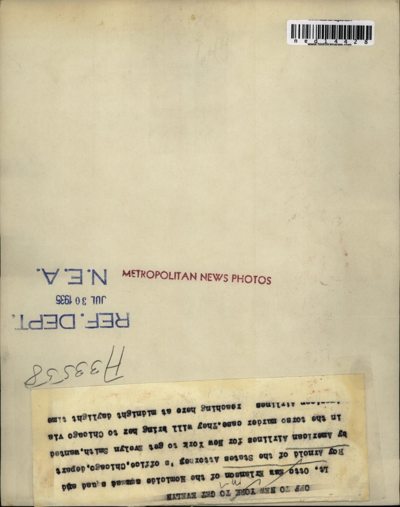 Load image into Gallery viewer, 1935 Media Photo Otto Erlanson with Roy Arnold departs by plane to New York
