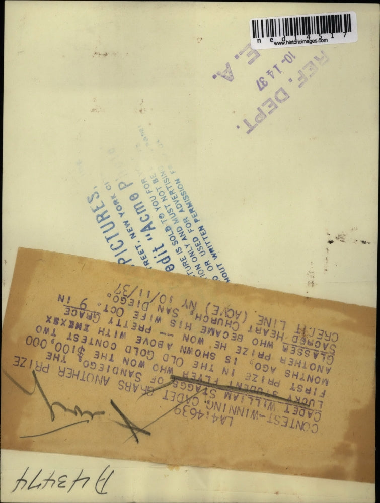 Load image into Gallery viewer, 1937 Media Photo Cadet Williams Staggs, Grace Glasser
