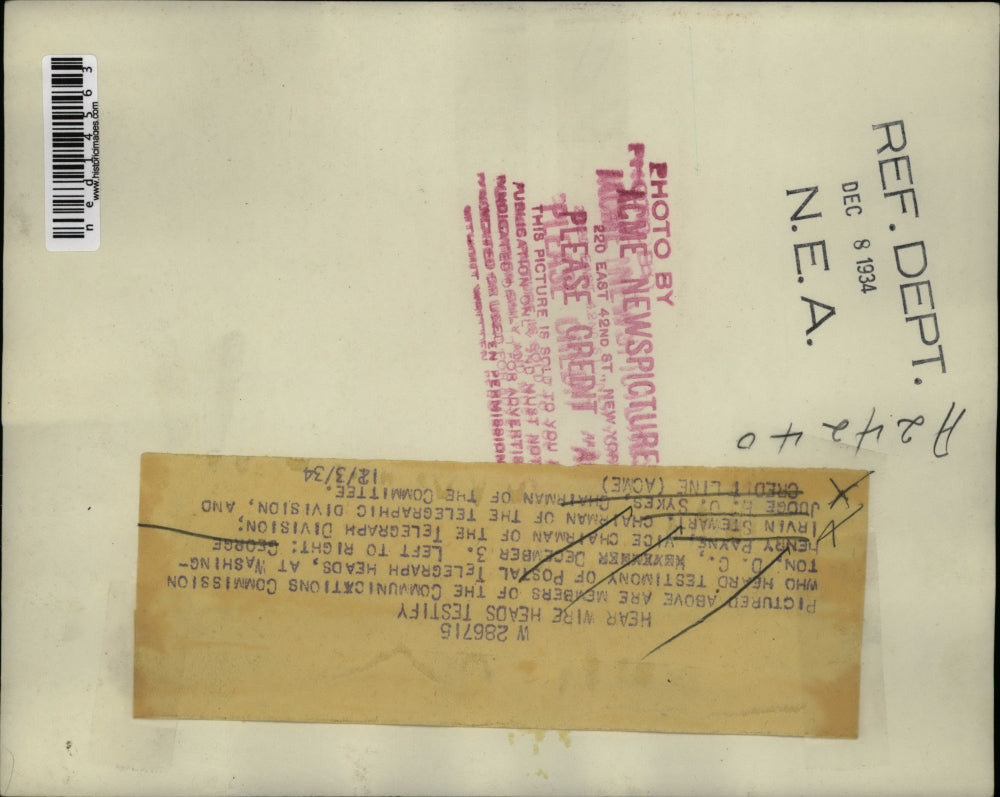 1934 Media Photo George Henry Payne, Irvin Stewart, and Judge EO Sykes