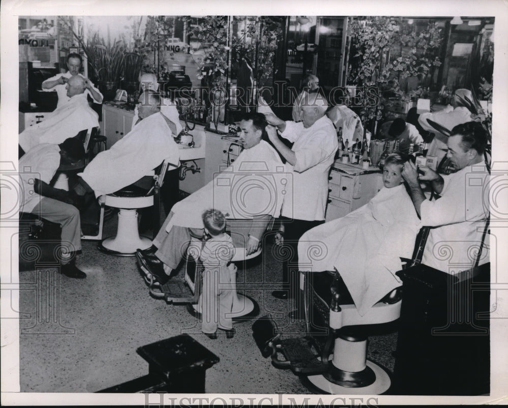 1950 Media Photo Four Generations of Family Getting Haircuts Barber Shop