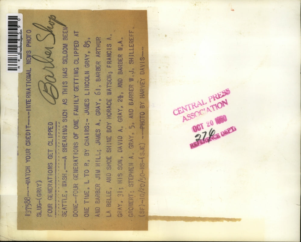 1950 Media Photo Four Generations of Family Getting Haircuts Barber Shop