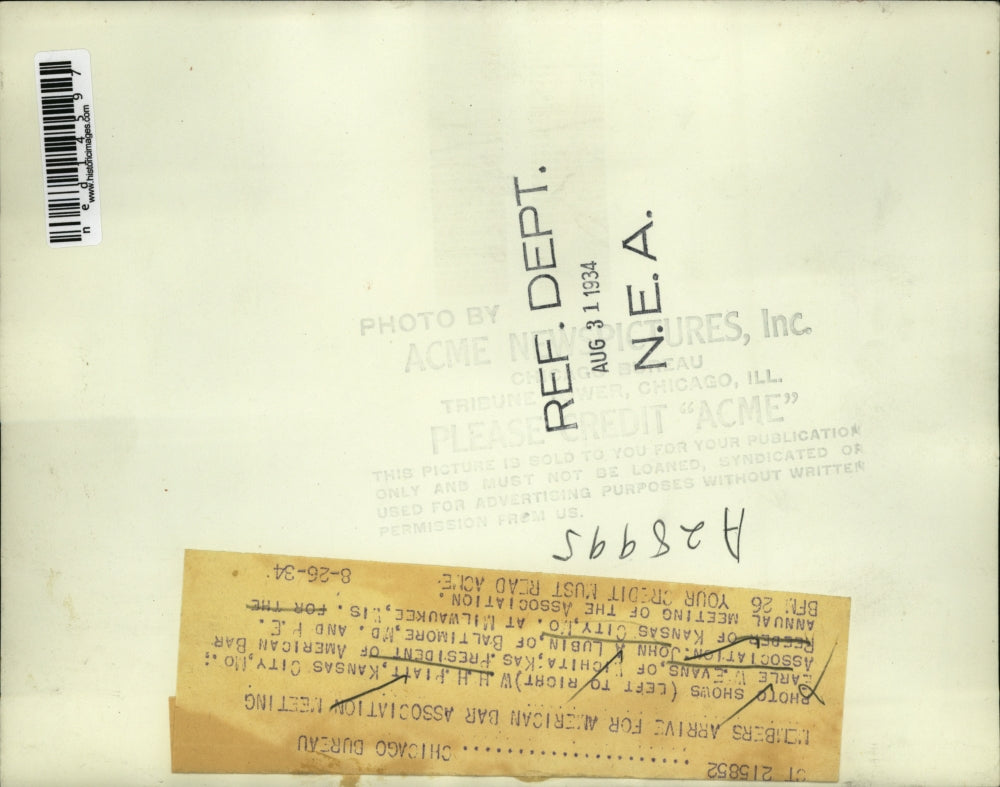 1934 Press Photo H.H Piatt, Earle W Evans, John A Lubin American Bar Association