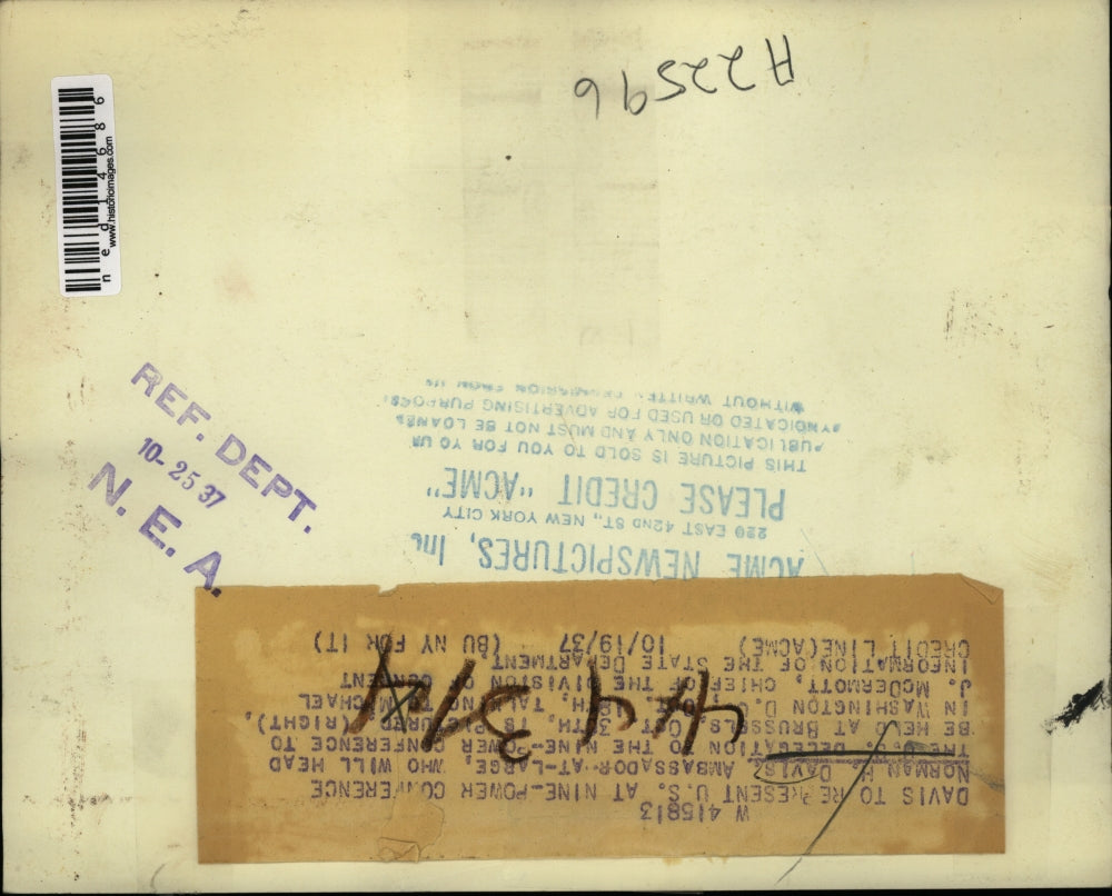 1937 Press Photo Norman H Davis Ambassador at large will head delegation to