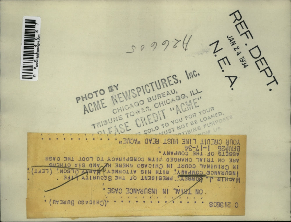 1934 Press Photo Machir J Dorsey President of Security life Insurance co with