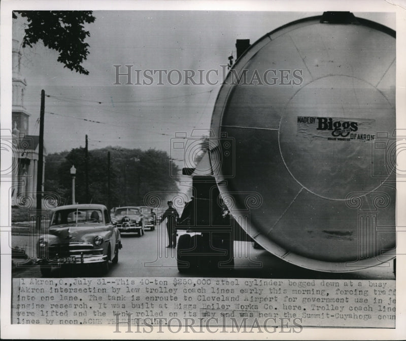 Load image into Gallery viewer, 1951 Media Photo Akron Ohio Steel cylinder on a semi trailer blocks traffic
