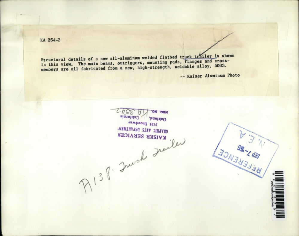 1955 Media Photo New aluminum flatbead trailer truck by Kaiser Corp.